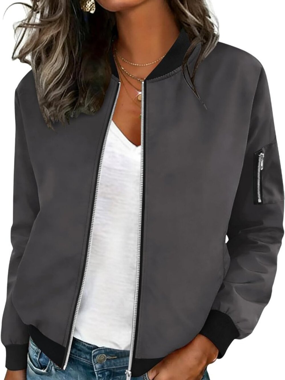 Chic Women's Casual Zip-Up Jacket - Long Sleeve Spring & Fall Outerwear
